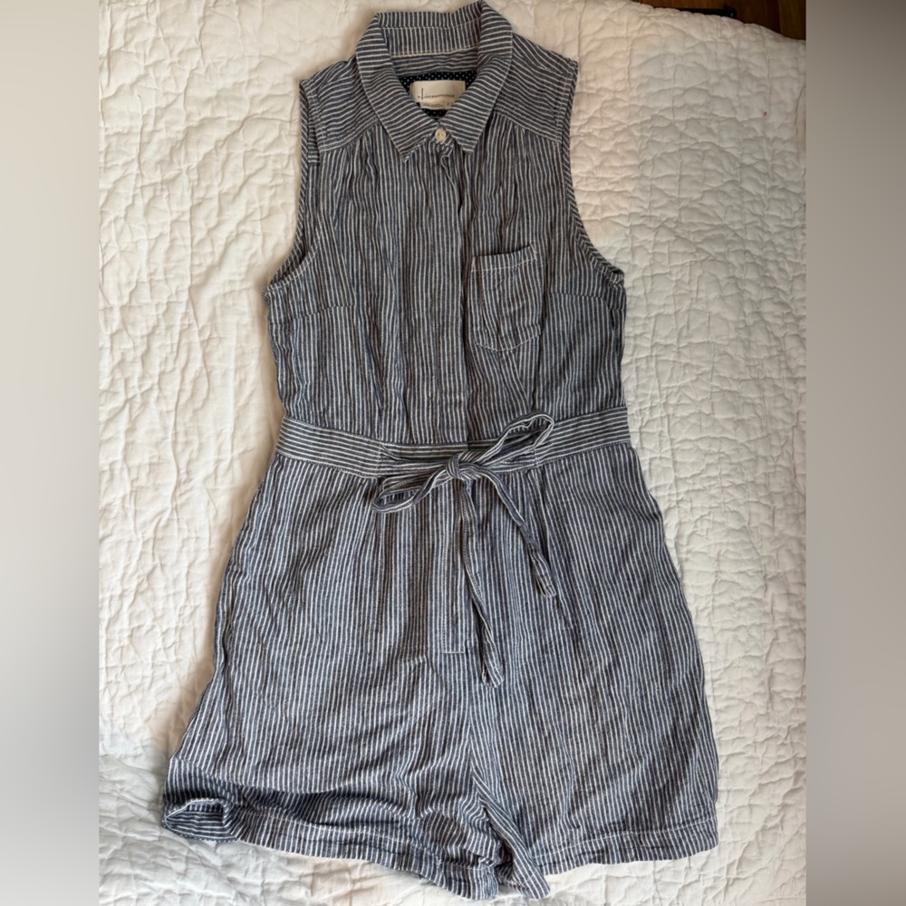 Anthropologie Navy and White Striped Linen Jumper